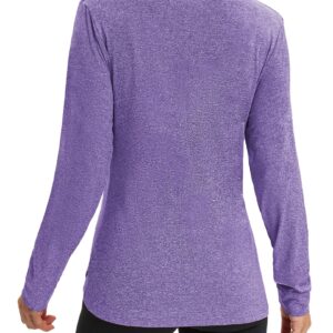 COOrun Long Sleeve Workout Shirts for Women Yoga Athletic Casual Tops Gym Running Breathable Shirt Quick Dry Purple_ Large