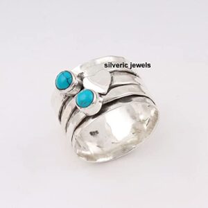 Turquoise gemstone Heart Spinner ring Love band Meditation Spinning ring Statement silver ring jewelry (9.5)