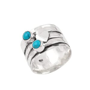 turquoise gemstone heart spinner ring love band meditation spinning ring statement silver ring jewelry (9.5)