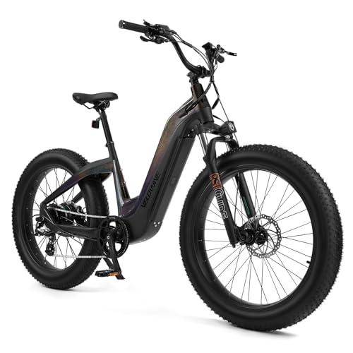 VELOWAVE Grace 2.0 48V 20AH Electric Bike for Adults 750W Bafang Motor Ebike with Fender Shimano 7-Speed 26" x 4.0 Fat Tire Step-Thru Electric Bicycle (Black/Grey)