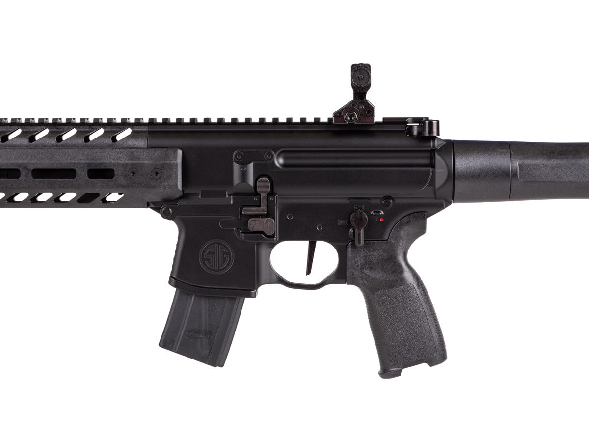 SIG SAUER MPX Gen II CO2-Powered Semi-Automatic .177 Caliber Pellet Air Rifle with Flip-Up Adjustable Sights - 30rd Rapid Pellet Magazine Included