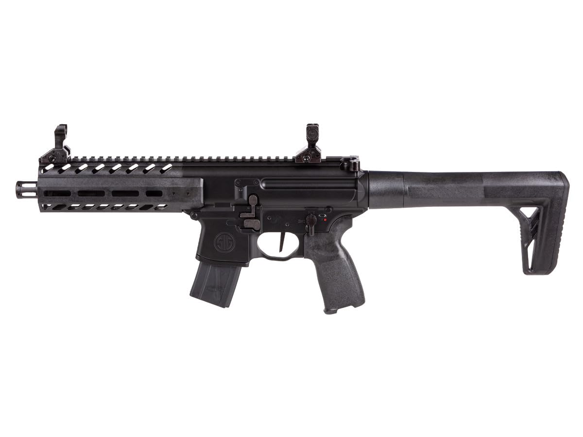 SIG SAUER MPX Gen II CO2-Powered Semi-Automatic .177 Caliber Pellet Air Rifle with Flip-Up Adjustable Sights - 30rd Rapid Pellet Magazine Included