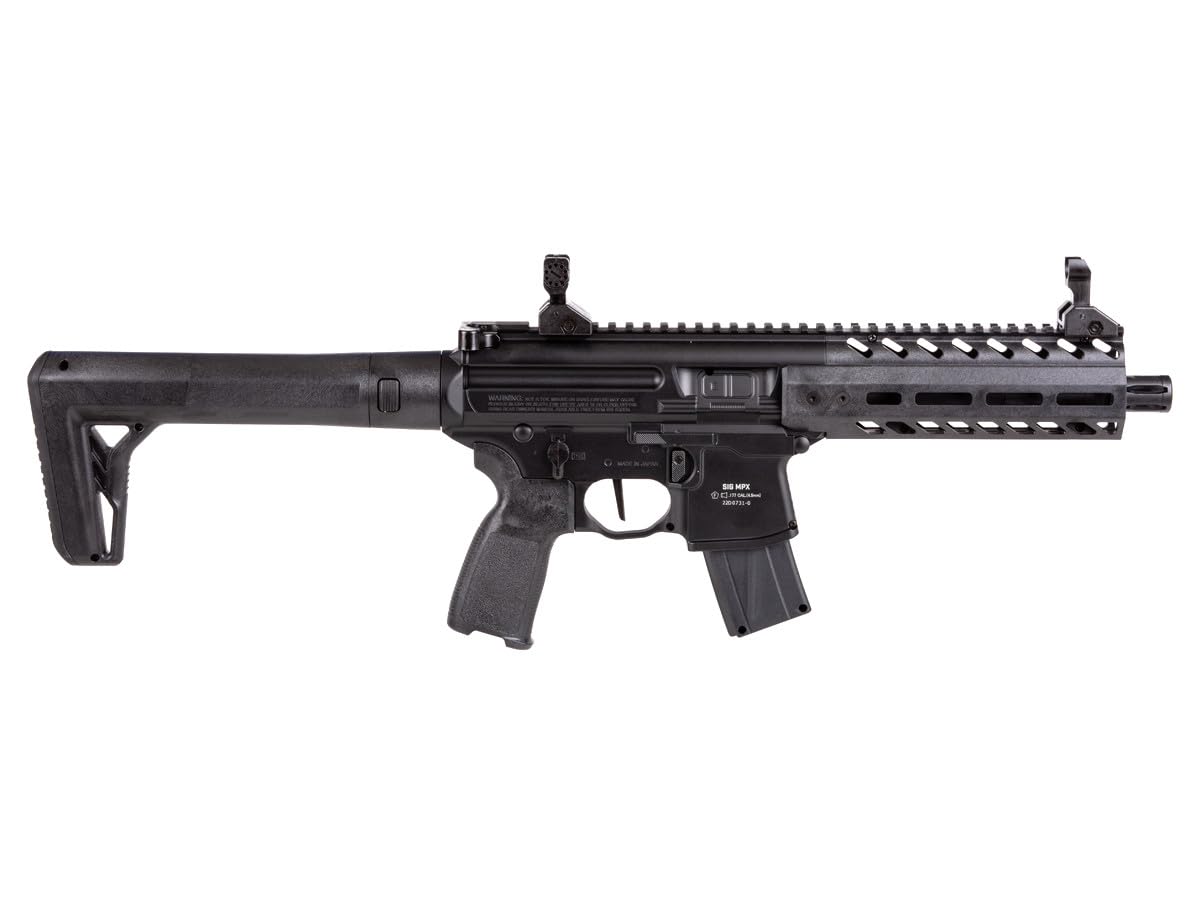 SIG SAUER MPX Gen II CO2-Powered Semi-Automatic .177 Caliber Pellet Air Rifle with Flip-Up Adjustable Sights - 30rd Rapid Pellet Magazine Included