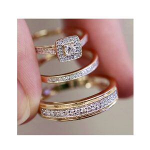 YDD 1/2 CT. T.W. Round-Cut Moissanite Couple Ring for His Hers Bridal Sets Engagement Rings Sets for Women, Men Vintage Halo Wedding Engagement Ring Band in 925 Sterling Silver Free Engraved