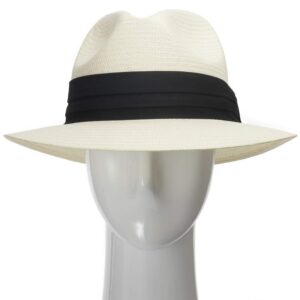 ULTRAFINO Monte Cristo Classic Fedora Straw Panama Hat Sun Wide Brim Lightweight Beach UPF50+ Men or Women Ivory with Black Hatband 7 5/8