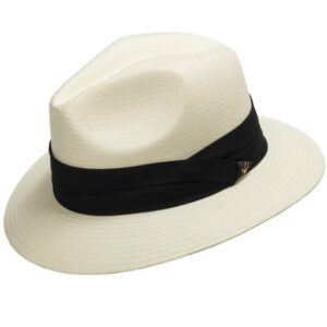 ultrafino monte cristo classic fedora straw panama hat sun wide brim lightweight beach upf50+ men or women ivory with black hatband 7 5/8