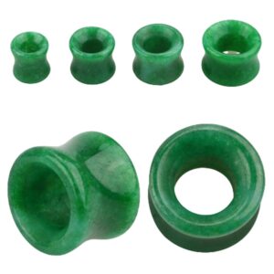 Pierced Owl Natural Green Jade Stone Double Flared Tunnel Plugs, Sold as a Pair (8mm (0GA))