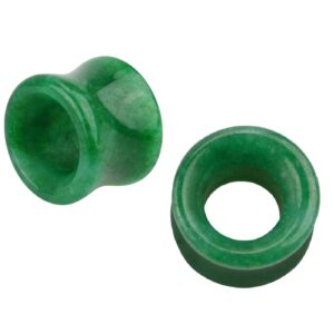 Pierced Owl Natural Green Jade Stone Double Flared Tunnel Plugs, Sold as a Pair (8mm (0GA))