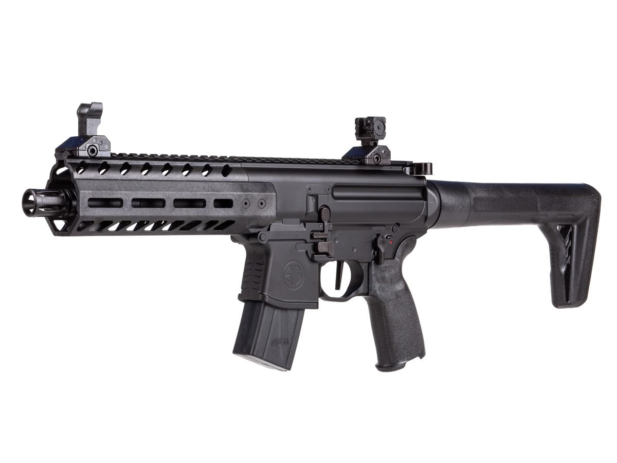 SIG SAUER MPX Gen II CO2-Powered Semi-Automatic .177 Caliber Pellet Air Rifle with Flip-Up Adjustable Sights - 30rd Rapid Pellet Magazine Included