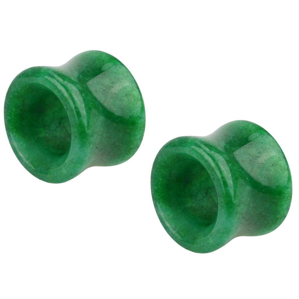 Pierced Owl Natural Green Jade Stone Double Flared Tunnel Plugs, Sold as a Pair (8mm (0GA))