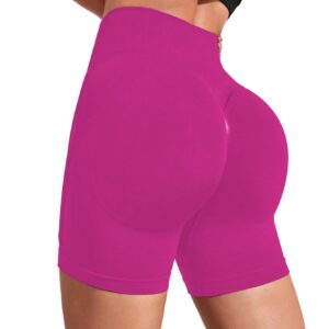 X-SNOW FALCON Women Gym Workout Seamless Shorts High Waisted Biker Scrunch Butt Booty Athletic Yoga Shorts Rose Red