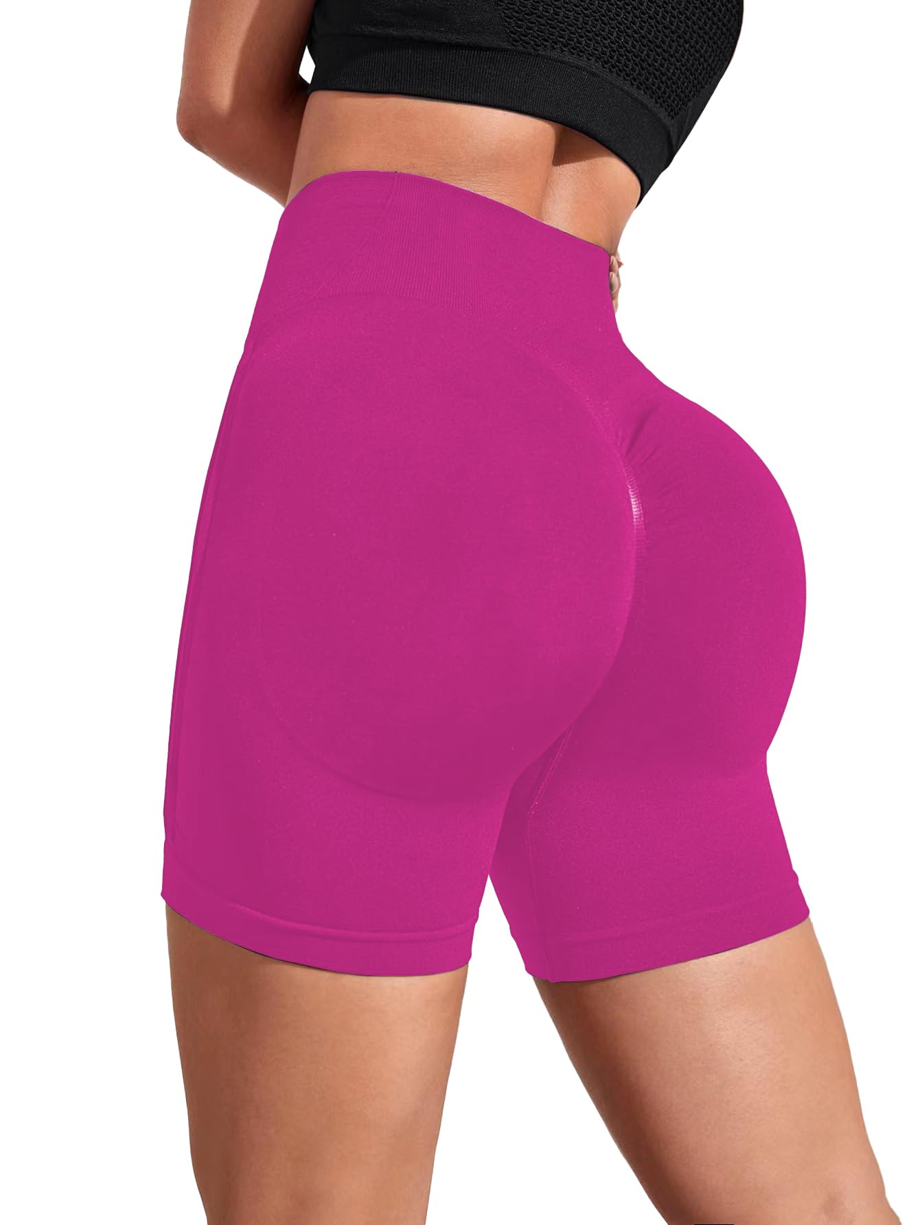 X-SNOW FALCON Women Gym Workout Seamless Shorts High Waisted Biker Scrunch Butt Booty Athletic Yoga Shorts Rose Red