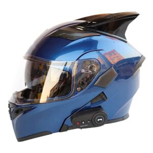 personalized full face bluetooth motorcycle helmet, flip up front motocross full helmet double visor adult mountain helmet built-in speaker auto answer for men women, dot/ece approved -and-xxl