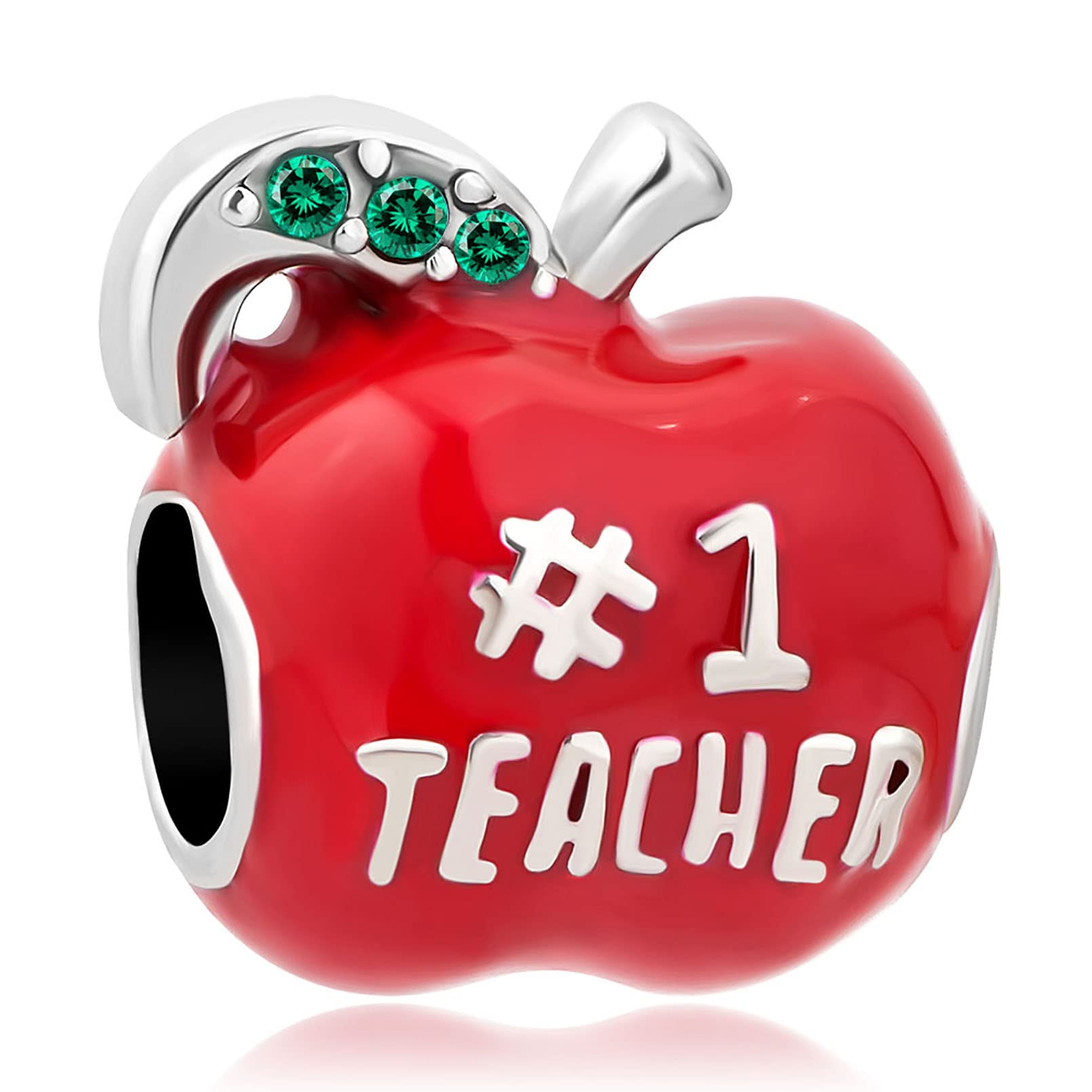 MiiFort Red Apple Charm Compatible with Pandora Bracelets No 1 Teacher Best Mothers Teachers Day Birthday School Gift