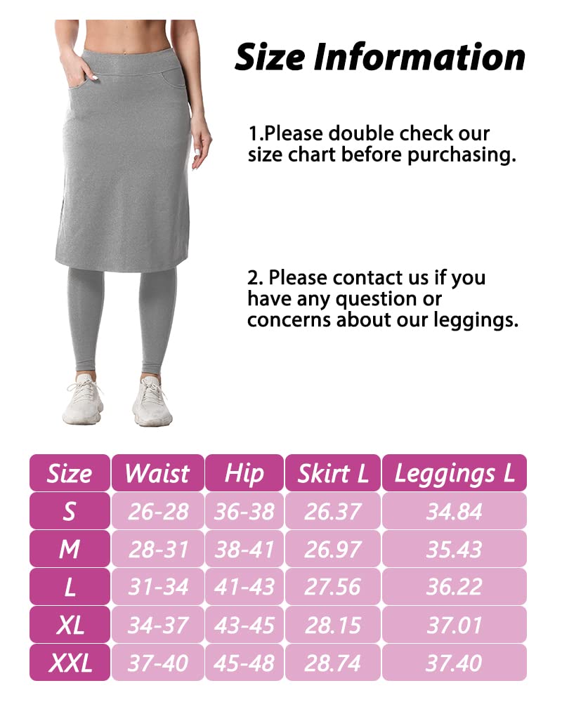 Women's Modest Long Skirt with Attached Leggings Pockets Midi Cover Up Workout Skirted Capris LGY m Light Grey