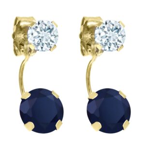 gem stone king 2.70 ct round blue sapphire sky blue aquamarine 14k yellow gold earrings