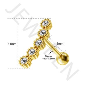 Jewseen 14K Solid Gold Helix Earrings CZ Curved Vine Upper Ear Piercing 16G Cartilage Earrings Flower Tragus Piercing Jewelry Stud Earring Conch Piercing for Women Men