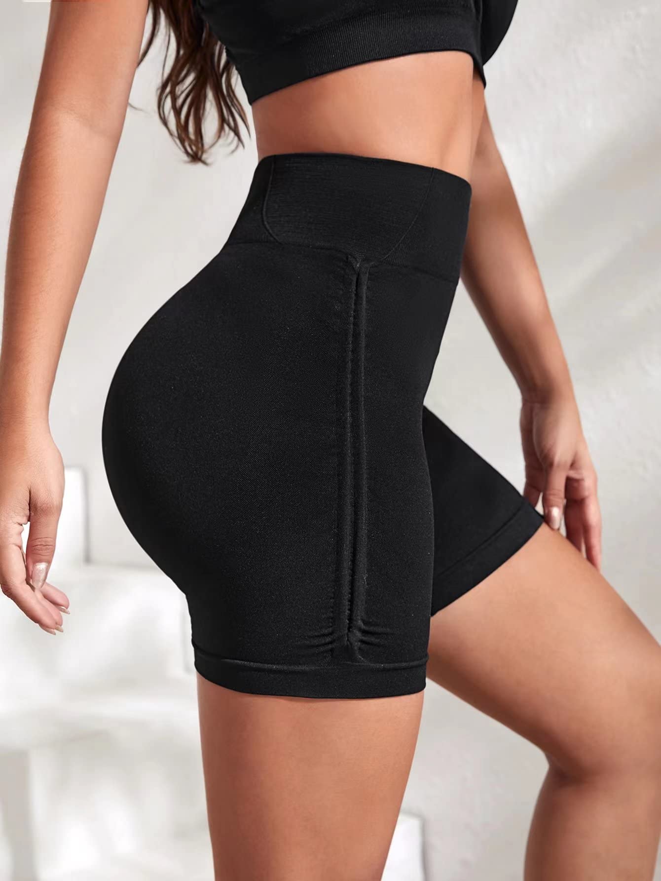 X-SNOW FALCON Women Gym Workout Seamless Shorts High Waisted Biker Scrunch Butt Booty Athletic Yoga Shorts Black