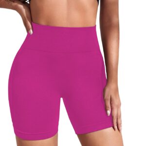 X-SNOW FALCON Women Gym Workout Seamless Shorts High Waisted Biker Scrunch Butt Booty Athletic Yoga Shorts Rose Red