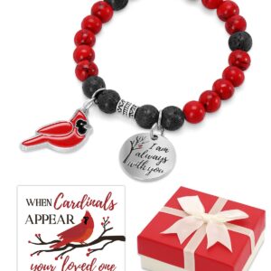 Cardinal Beaded Bracelet Memorial Gift Set with When Cardinals Appear Your Loved One Are Near Card Red Bird Charm Christmas Sympathy Jewelry Bereavement Meaningful Christmas Stocking Stuffer Present