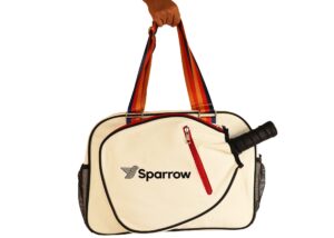 sparrow sports & accessories pickleball bag - sports bag for gear, gym essentials - adjustable strap, mesh pockets, pickleball paddle compartment with cover - stylish retro look - 20x8x12" (3 stripes)