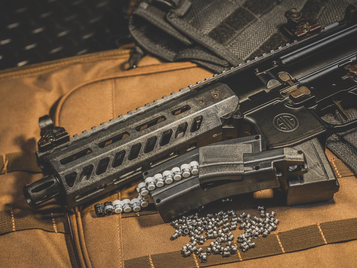 SIG SAUER MPX Gen II CO2-Powered Semi-Automatic .177 Caliber Pellet Air Rifle with Flip-Up Adjustable Sights - 30rd Rapid Pellet Magazine Included