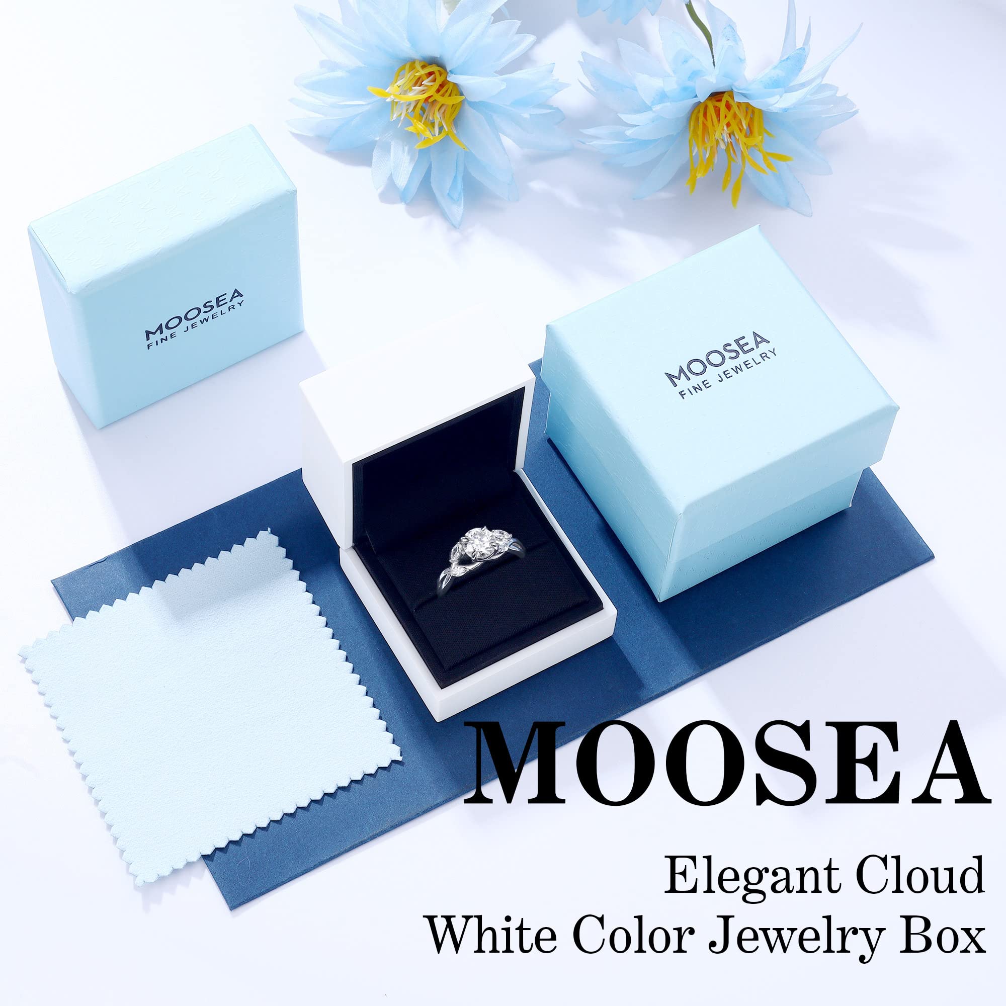 MOOSEA Willow Moissanite Engagement Rings for Women, 1.2ct D Color VVS1 Clarity Lab Created Diamond Wedding Rings 14K Yellow Gold Vermeil Round Moissanite Rings for Women Promise Rings for Her Gifts