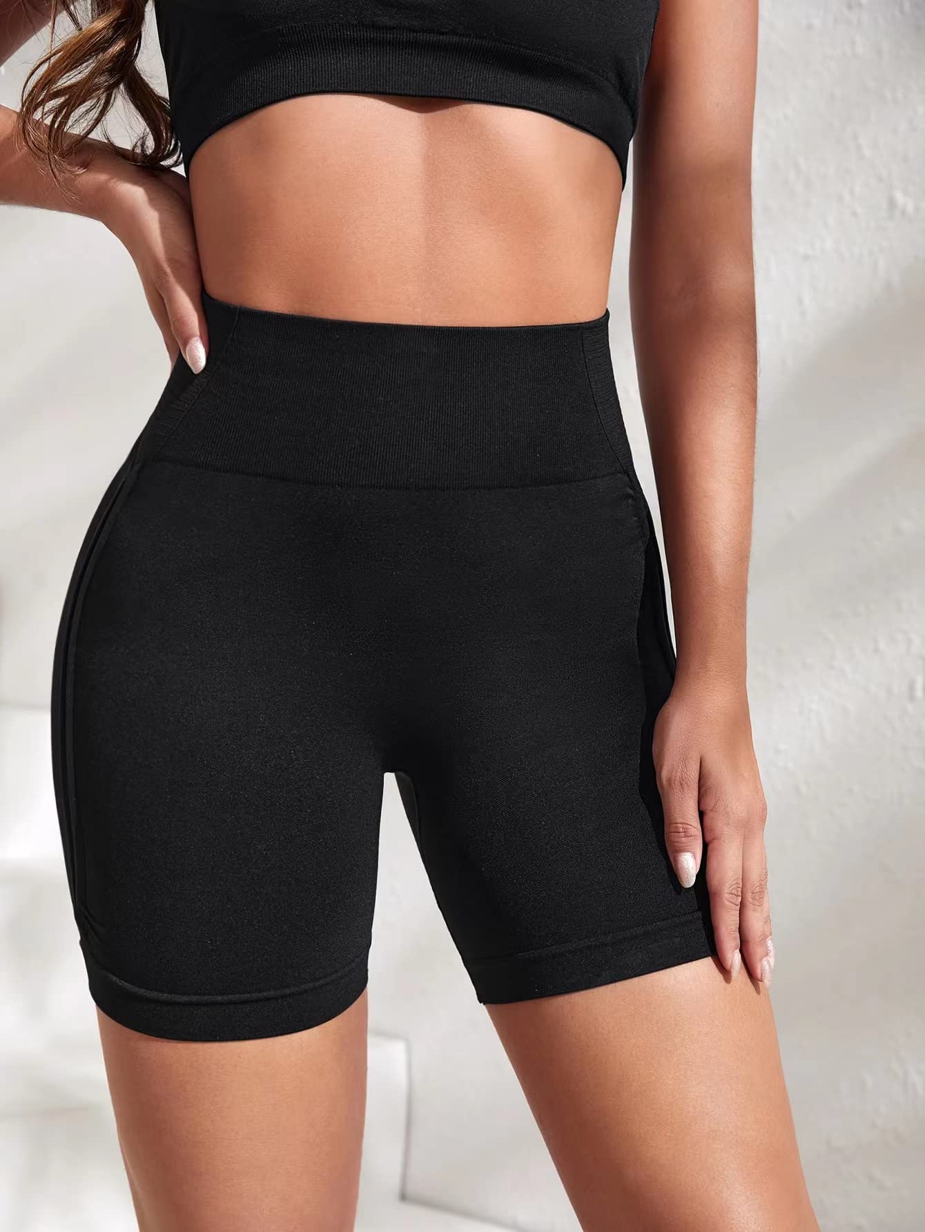 X-SNOW FALCON Women Gym Workout Seamless Shorts High Waisted Biker Scrunch Butt Booty Athletic Yoga Shorts Black