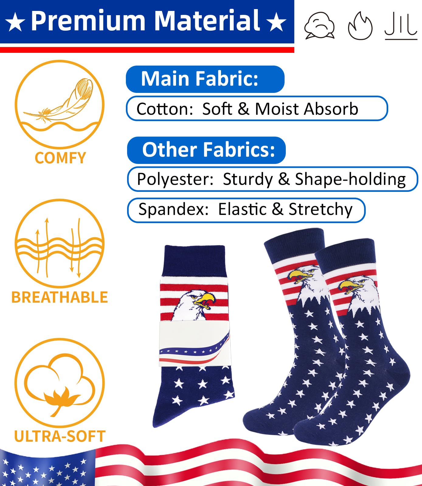 BUENWAZ American Flag Eagle Socks Medium Size for Men, Stars Stripes Patriotic Socks for Fourth of July Independence Day