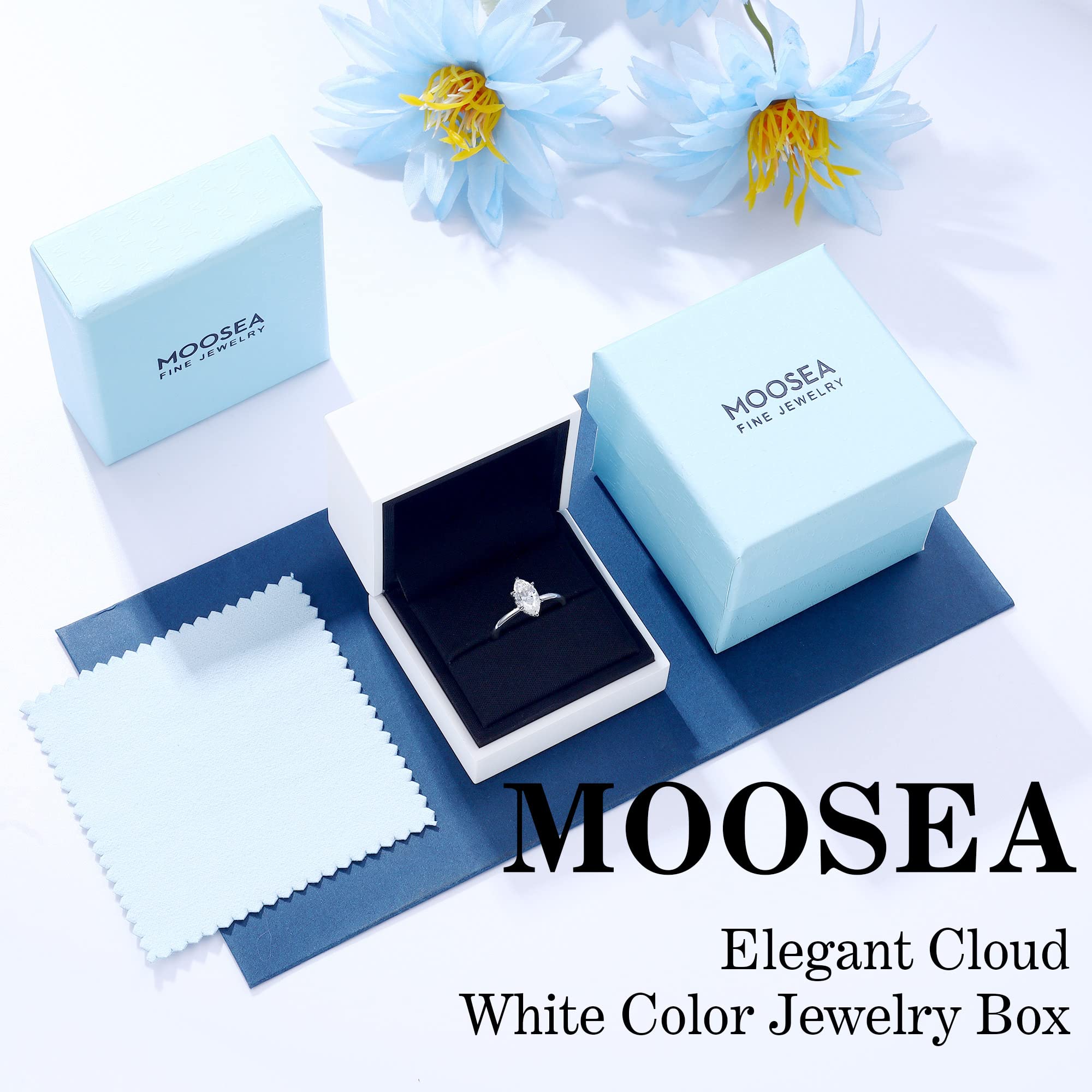 MOOSEA Marquise Moissanite Engagement Rings for Women, 1.5CT D Color VVS1 Clarity 14K White Gold Vermeil Wedding Rings