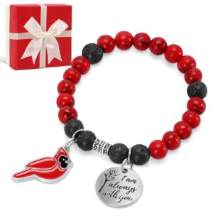 Cardinal Beaded Bracelet Memorial Gift Set with When Cardinals Appear Your Loved One Are Near Card Red Bird Charm Christmas Sympathy Jewelry Bereavement Meaningful Christmas Stocking Stuffer Present