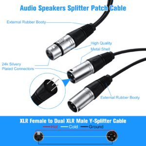 XLR Splitter Cable 1 XLR Female to 2 XLR Male Patch Y Cable Balanced Microphone Splitter Cord Audio Adaptor XLR Y Splitter Microphone Cable for Stereo Mic to L and R Audio Track, 1 Foot (10 Pcs)