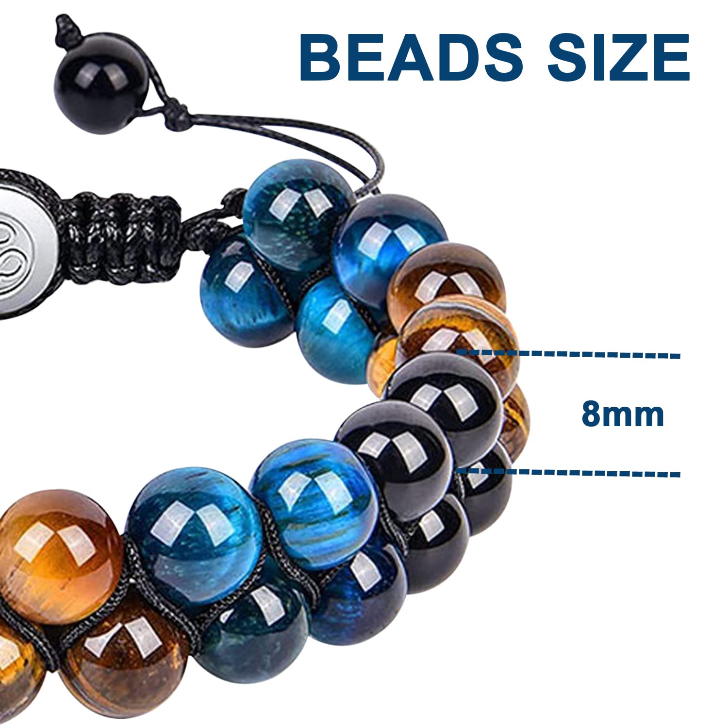 REAPP Triple Protection Bracelet-Natural Tiger Eye Yellow Blue Obsidian Beads Bracelet for Men, 8mm Crystal and Healing Stone Bracelet for Women