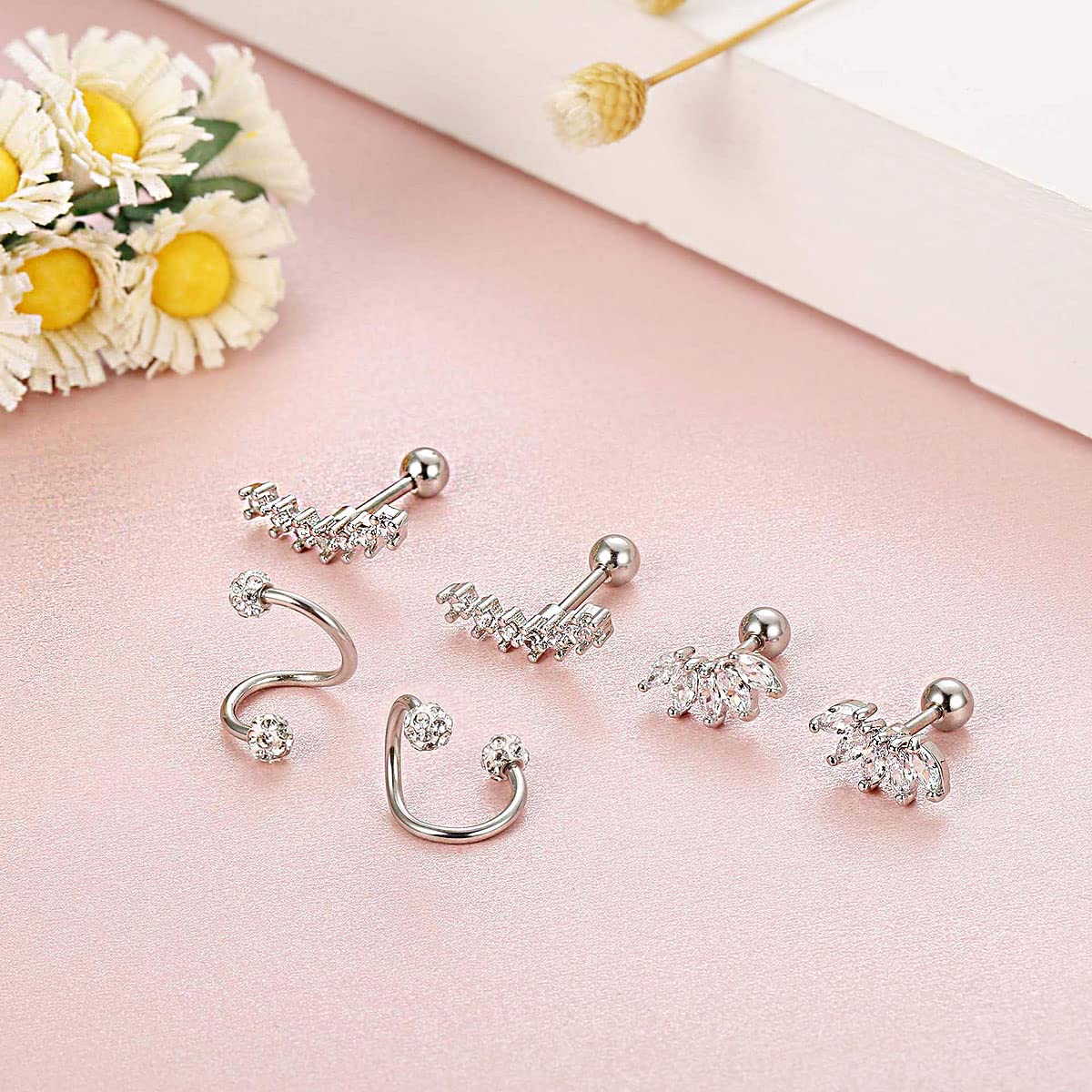 Palotay 16G Cartilage Earrings Stud Stainless Steel Earrings Helix Tragus Earrings Cartilage Hoop Earrings CZ Heart Butterfly Flower Hypoallergenic Cartilage Earrings Helix Tragus Conch Piercing