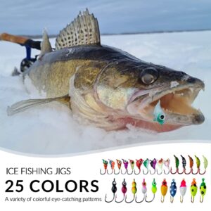 THKFISH 50Pcs/Box Ice Fishing Jigs Set Lures Walleye Jigs Heads for Ice Fishing Gear Kit Panfish Crappie Perch Jigs Ice Fishing Box B