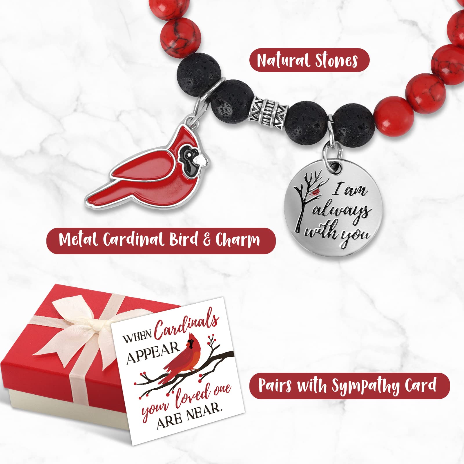 Cardinal Beaded Bracelet Memorial Gift Set with When Cardinals Appear Your Loved One Are Near Card Red Bird Charm Christmas Sympathy Jewelry Bereavement Meaningful Christmas Stocking Stuffer Present