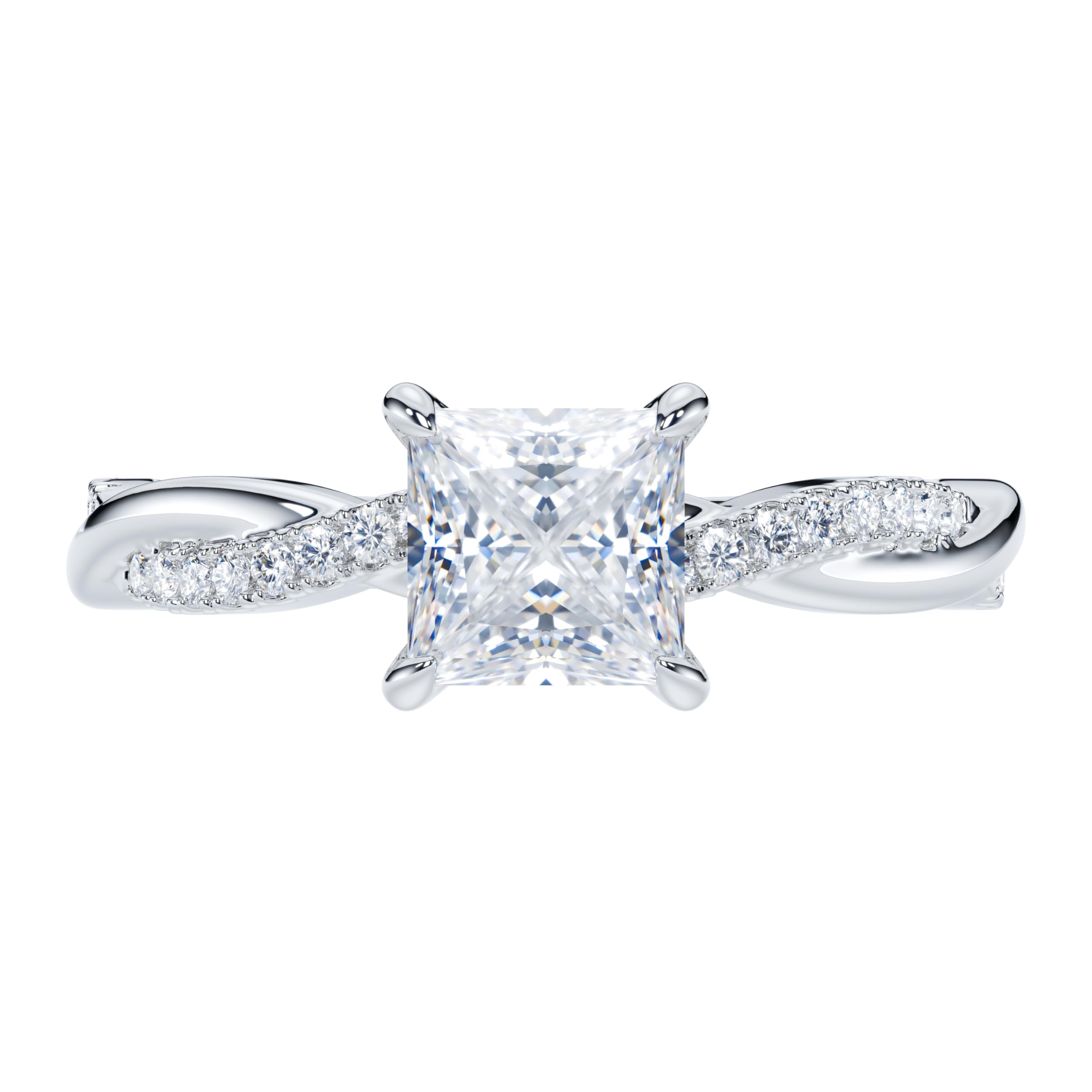 14k White Gold 4-Prong Petite Twisted Vine 1CT Princess Cut Genuine Moissanite Engagement Ring Promise Bridal Ring (8.5)