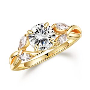 moosea willow moissanite engagement rings for women, 1.2ct d color vvs1 clarity lab created diamond wedding rings 14k yellow gold vermeil round moissanite rings for women promise rings for her gifts