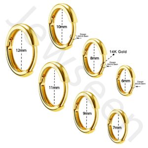 Jewseen 14K Gold Tiny Hoop Earrings Huggie Hoop Earrings 20G Small Endless Hinged Hoops for Earlobe 6mm 8mm 10mm Septum Hoop Septum Ring Cartilage Helix Earrings Nose Hoop for Women Men