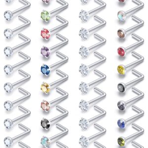 Eakxnig Nose Ring Stud 18G L Shaped Nose Studs CZ Top 1.5mm Nose Ring Surgical Steel Nose Piercing Jewelry 18 Gauge Nose Rings Studs for Women Men