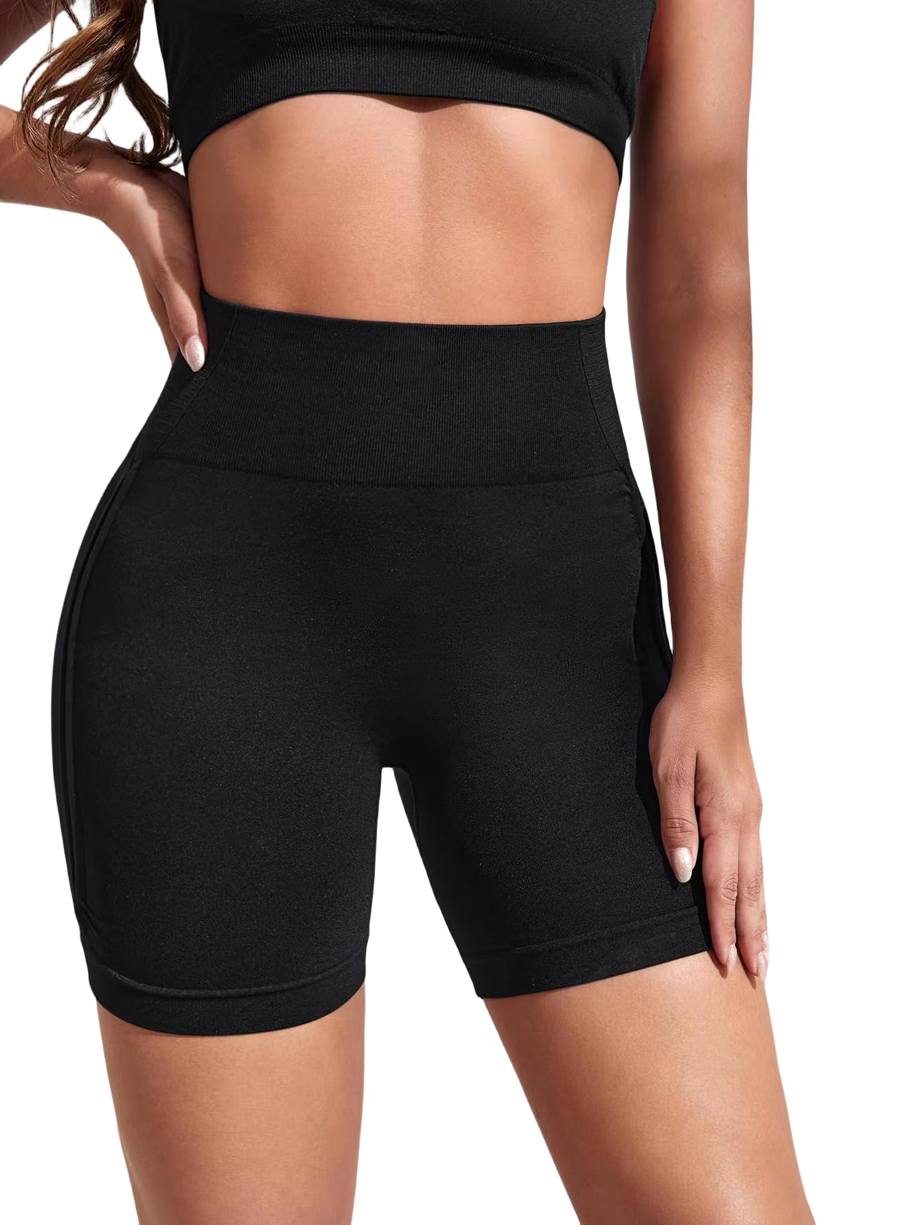 X-SNOW FALCON Women Gym Workout Seamless Shorts High Waisted Biker Scrunch Butt Booty Athletic Yoga Shorts Black