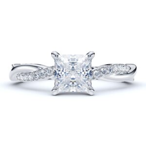 10k White Gold 4-Prong Petite Twisted Vine 1CT Princess Cut Genuine Moissanite Engagement Ring Promise Bridal Ring (7)