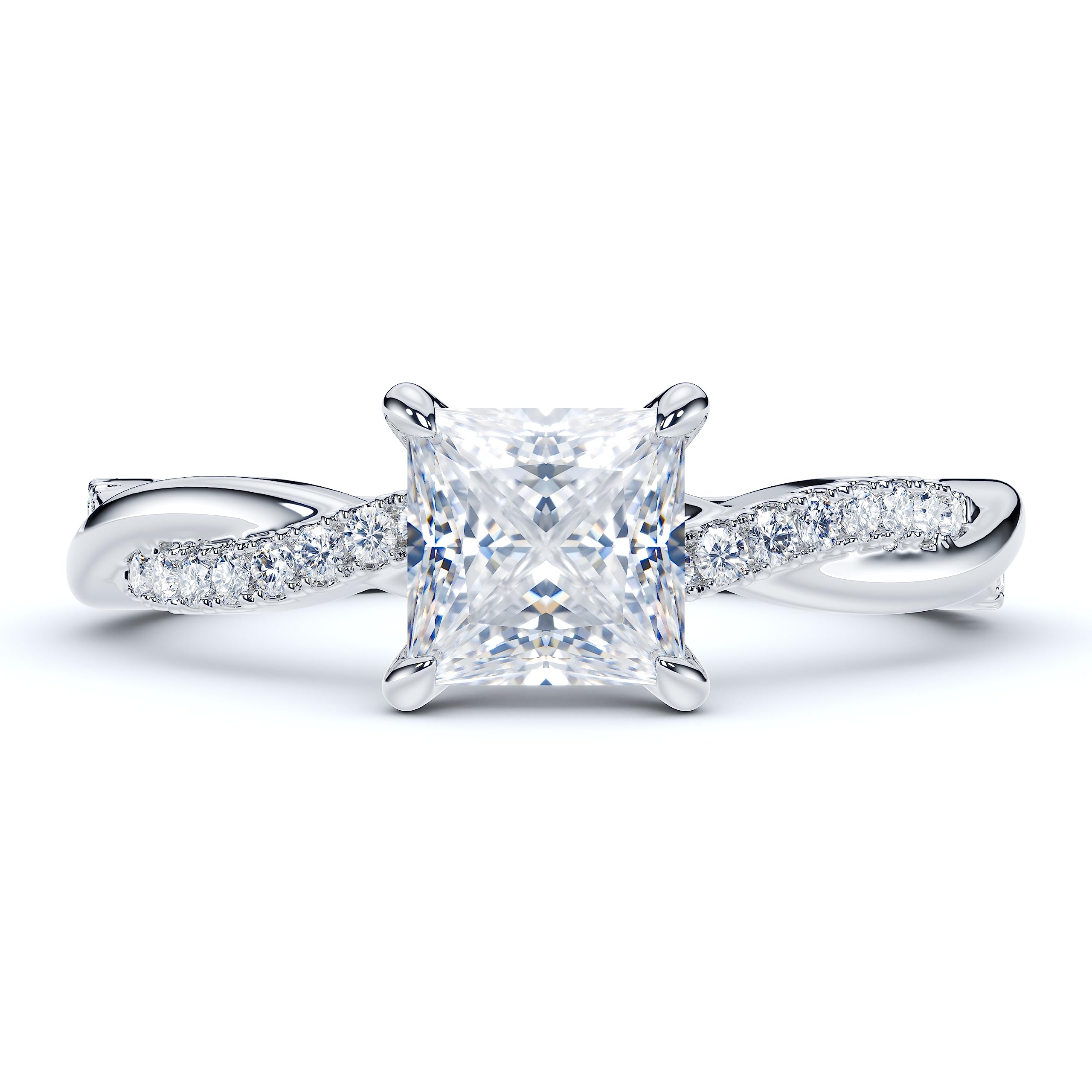 10k White Gold 4-Prong Petite Twisted Vine 1CT Princess Cut Genuine Moissanite Engagement Ring Promise Bridal Ring (7)