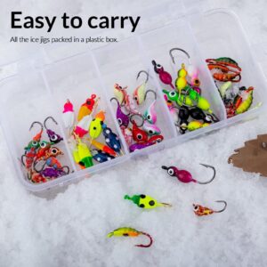 THKFISH 50Pcs/Box Ice Fishing Jigs Set Lures Walleye Jigs Heads for Ice Fishing Gear Kit Panfish Crappie Perch Jigs Ice Fishing Box B