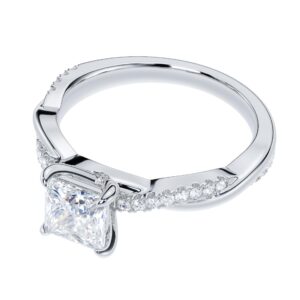 14k White Gold 4-Prong Petite Twisted Vine 1CT Princess Cut Genuine Moissanite Engagement Ring Promise Bridal Ring (8.5)