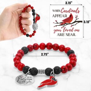 Cardinal Beaded Bracelet Memorial Gift Set with When Cardinals Appear Your Loved One Are Near Card Red Bird Charm Christmas Sympathy Jewelry Bereavement Meaningful Christmas Stocking Stuffer Present