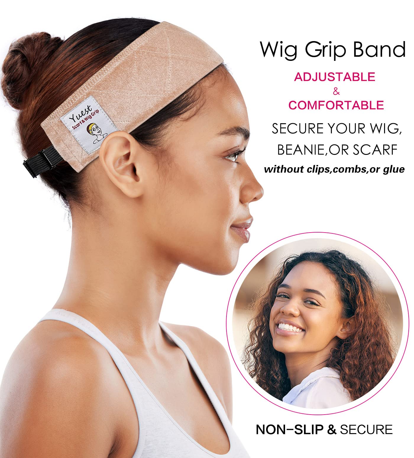 Yuest Wig Grip Band - Lace Front Wig Headband for Secure, Non-Slip Grip and Keeping Wigs in Place - Velvet No-Slip Wig Gripper Accessory for Women, Beige, 2 Pack