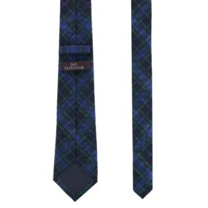 Trafalgar Men's Ives Green and Navy Blackwatch Plaid Silk Necktie, Green and