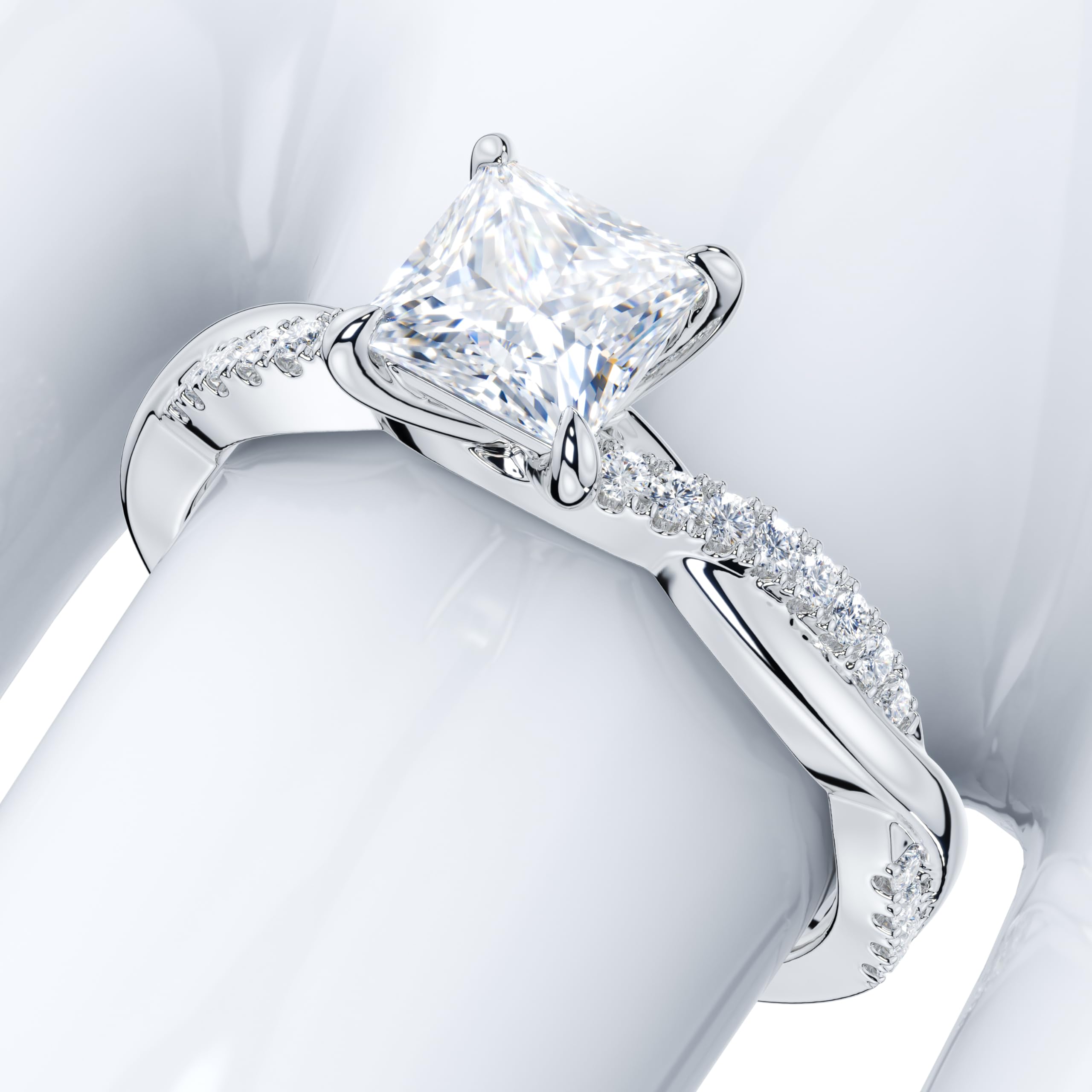 14k White Gold 4-Prong Petite Twisted Vine 1CT Princess Cut Genuine Moissanite Engagement Ring Promise Bridal Ring (8.5)