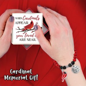 Cardinal Beaded Bracelet Memorial Gift Set with When Cardinals Appear Your Loved One Are Near Card Red Bird Charm Christmas Sympathy Jewelry Bereavement Meaningful Christmas Stocking Stuffer Present